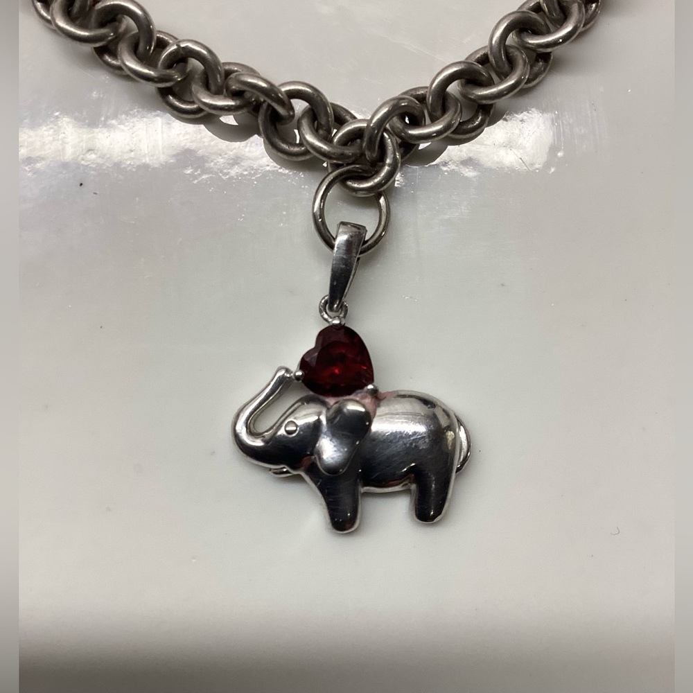 925 Silver Link Bracelet, Simulated Ruby Sterling… - image 3